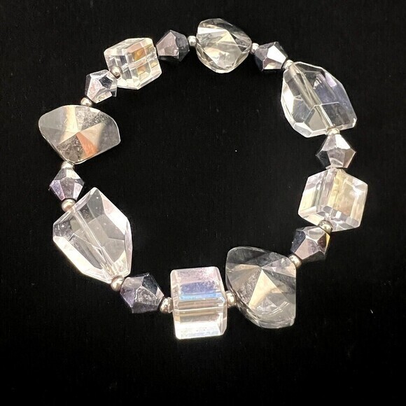 PREMIER DESIGNS Long Silver Tone Ice Crystal Bead Necklace and Bracelet 48" + 3" - Picture 6 of 12